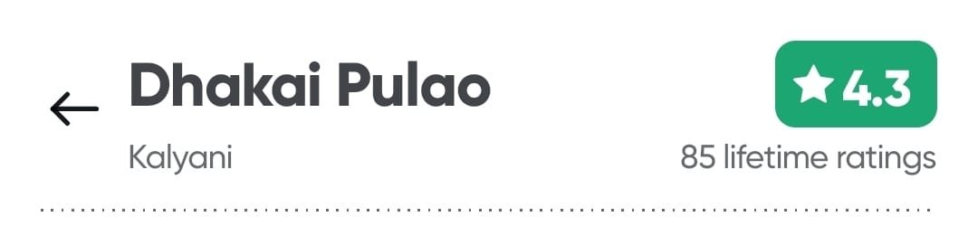Dhakai Pulao on Swiggy: rated 4.3 from 85 lifetime ratings